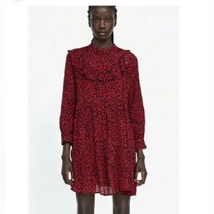ZARA red and black leopard print babydoll dress